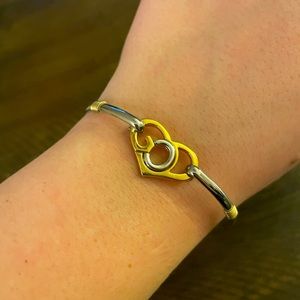 ! NWOT ! Gold + Silver “God” Heart Bangle Bracelet